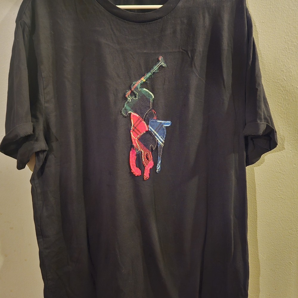 Ralph Lauren Black Tee with Multicolor Logo